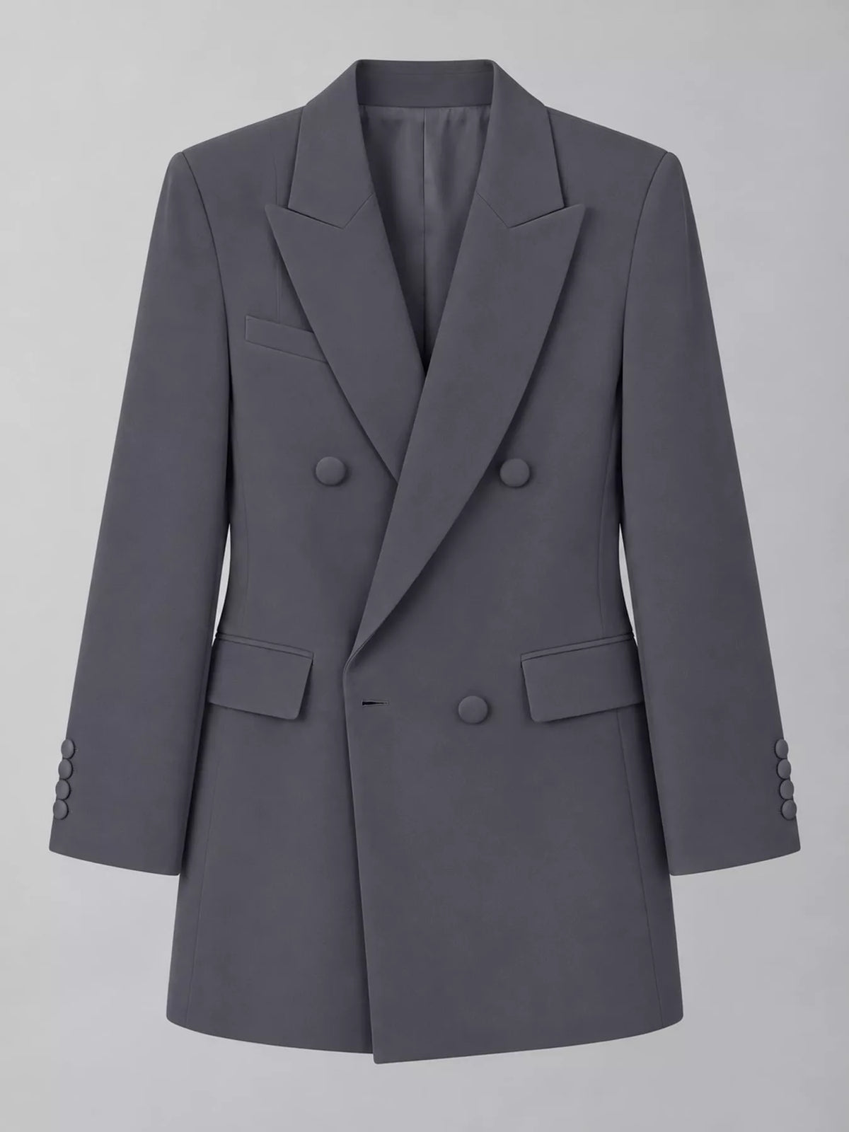 Double-breasted blazer, gray hanging front