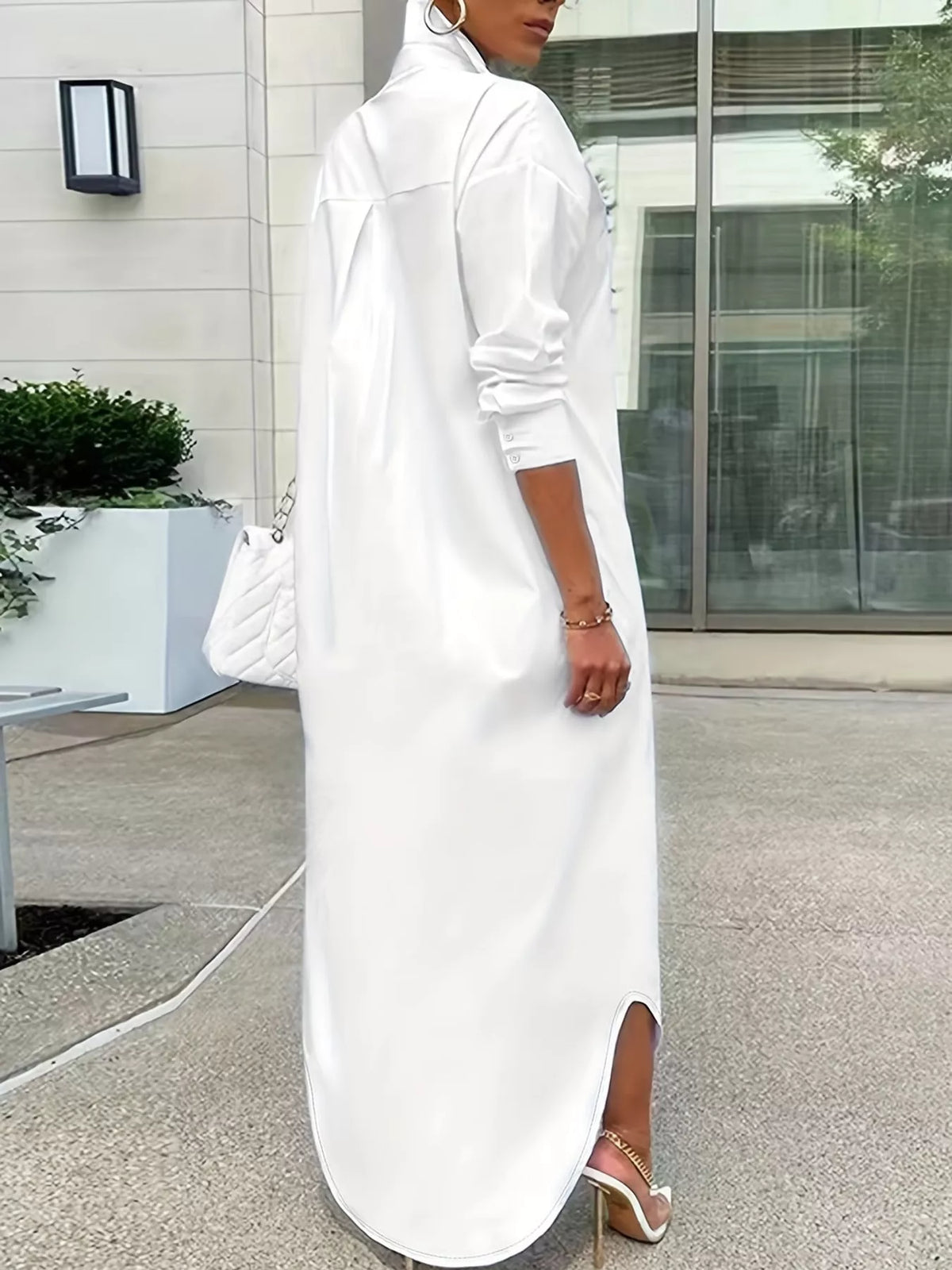 Longline button-down shirt, white side and back