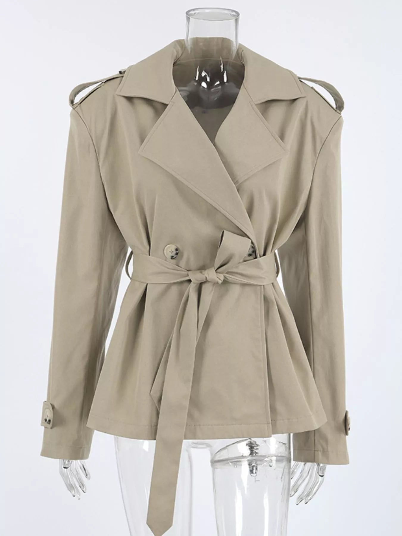 Trendsi Chic Double-Breasted Belted Trench Coat - Outerwear