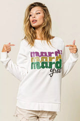 Trendsi BiBi Mardi Gras Glitter Lettering Sweatshirt -