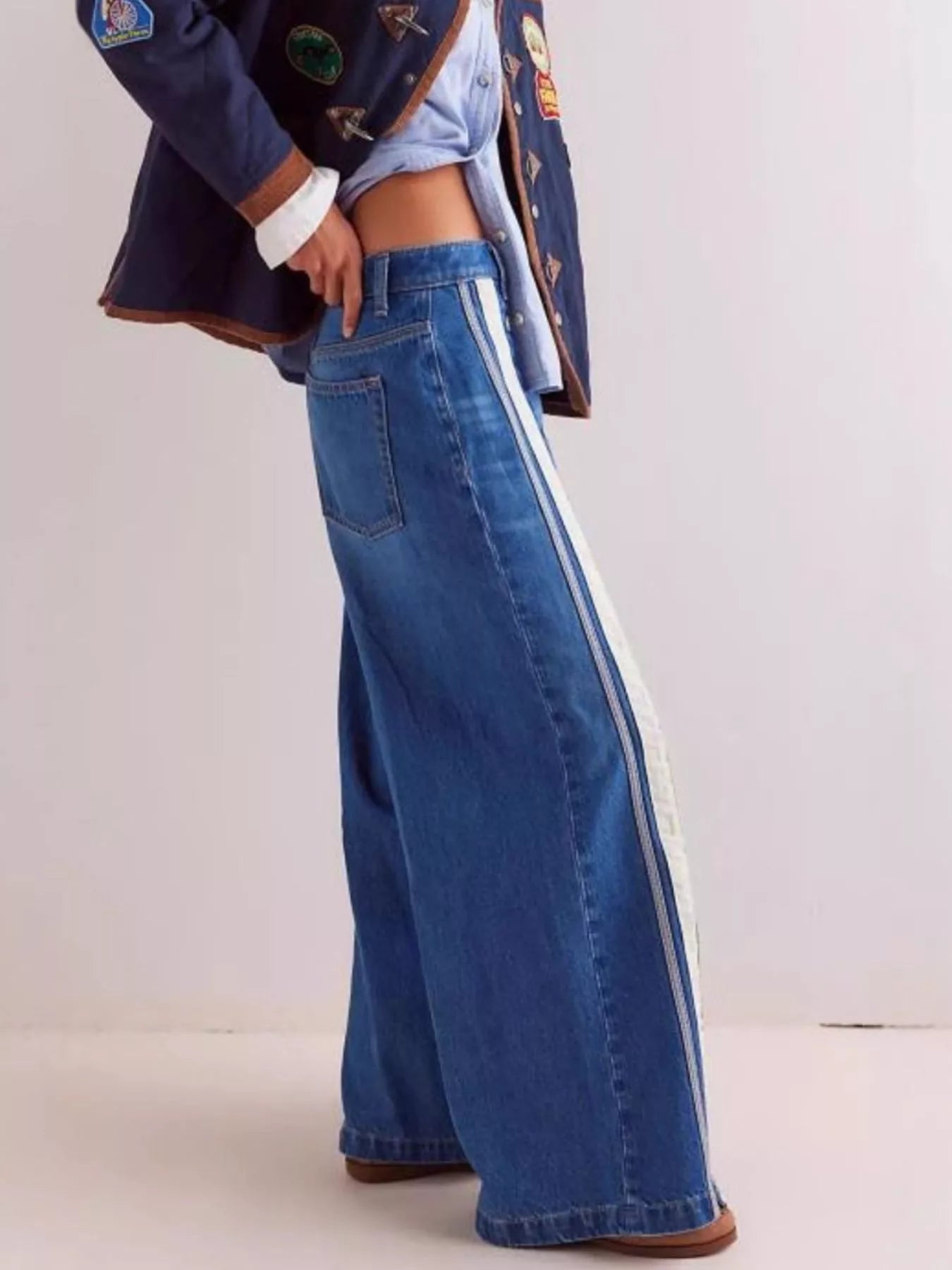 Trendsi Wide-Leg Side Snap Button Jeans -