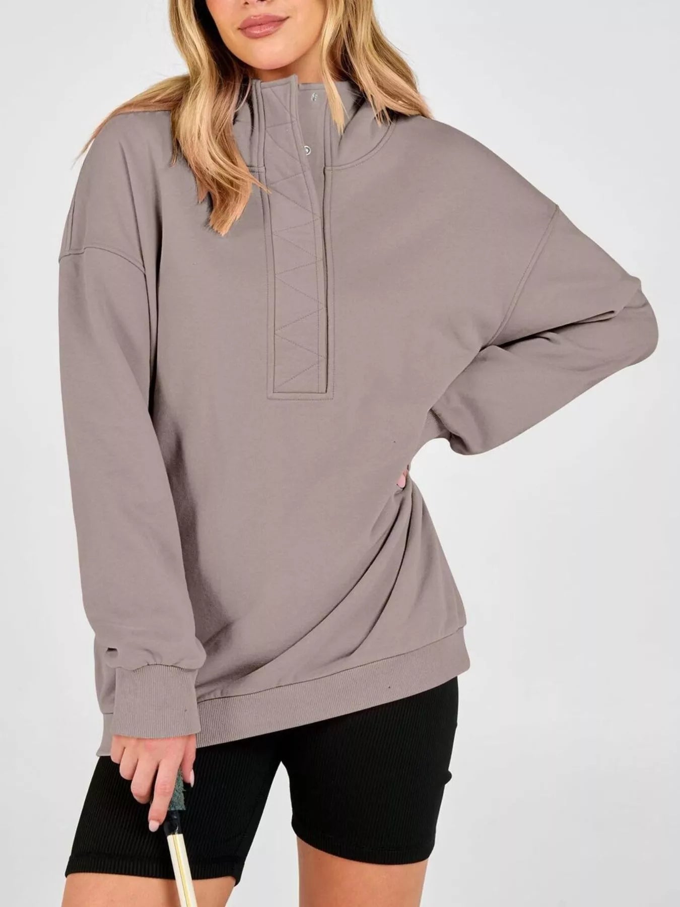 Trendsi Half Snap Dropped Shoulder Hoodie -