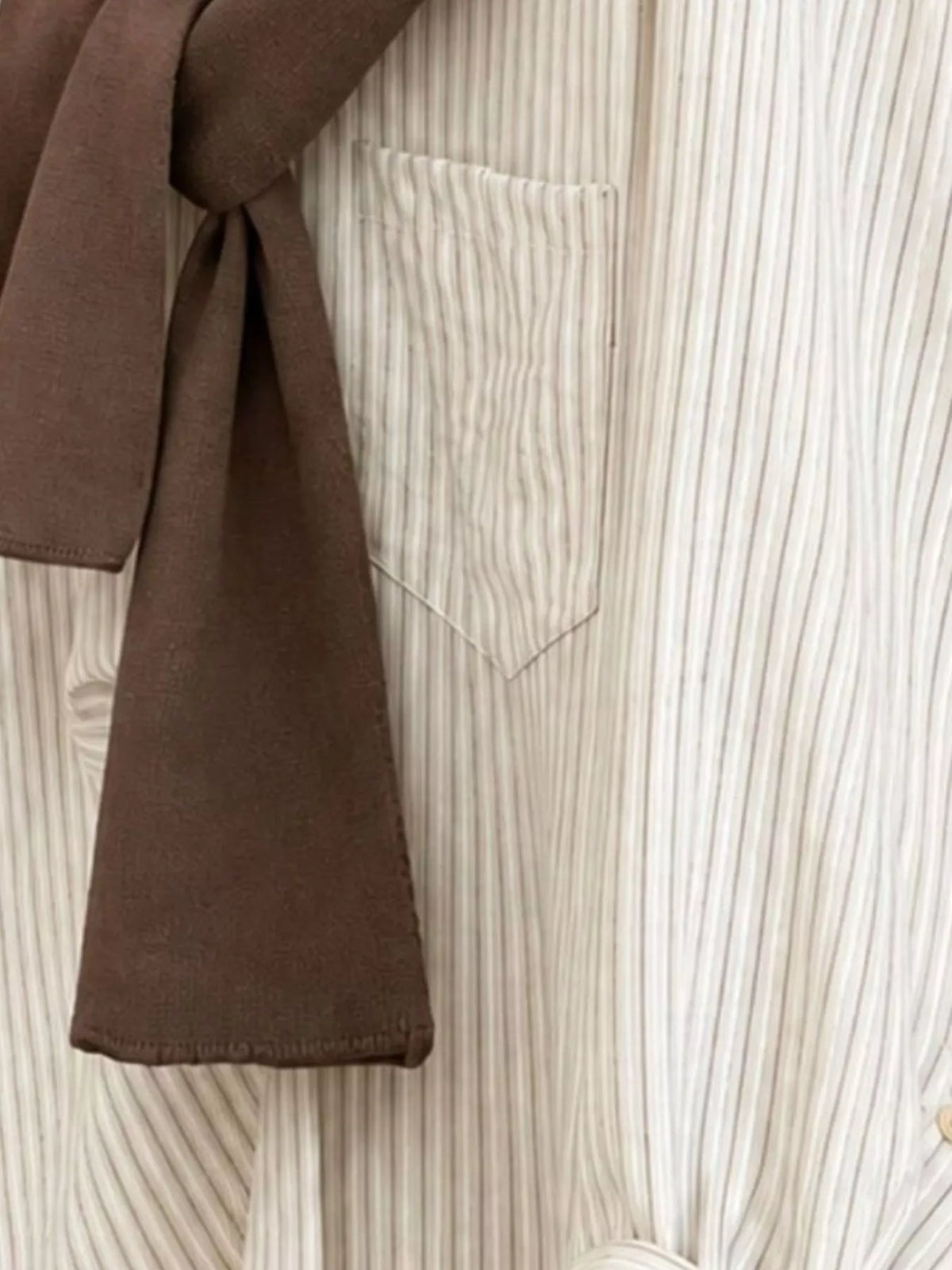 Striped High-Low Shirt with Knit Shawl — construction details