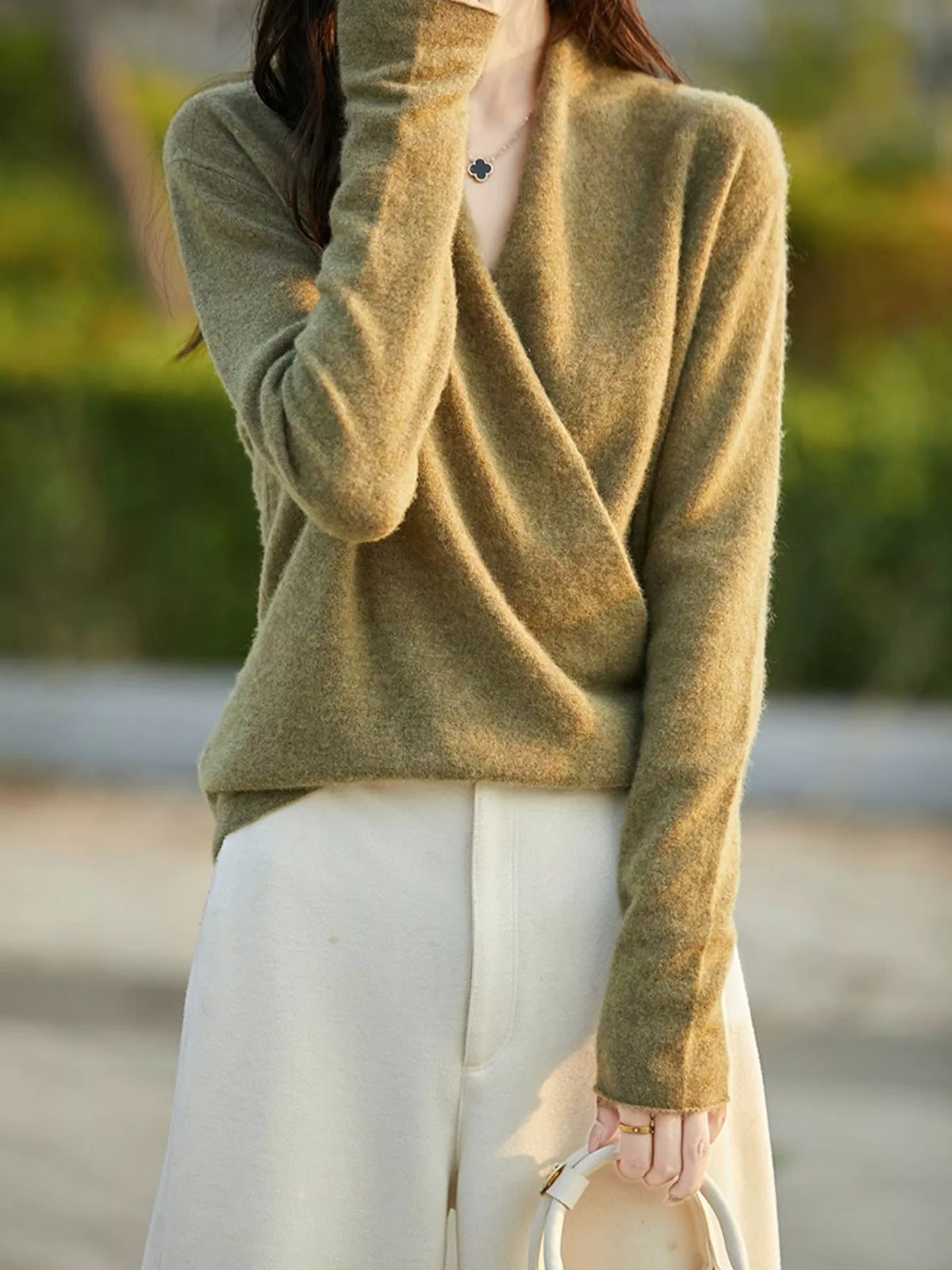 Surplice Long Sleeve Sweater — front view