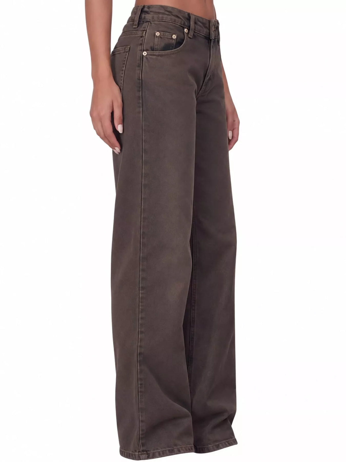 Wide-Leg Vintage Wash Jeans in brown, front view