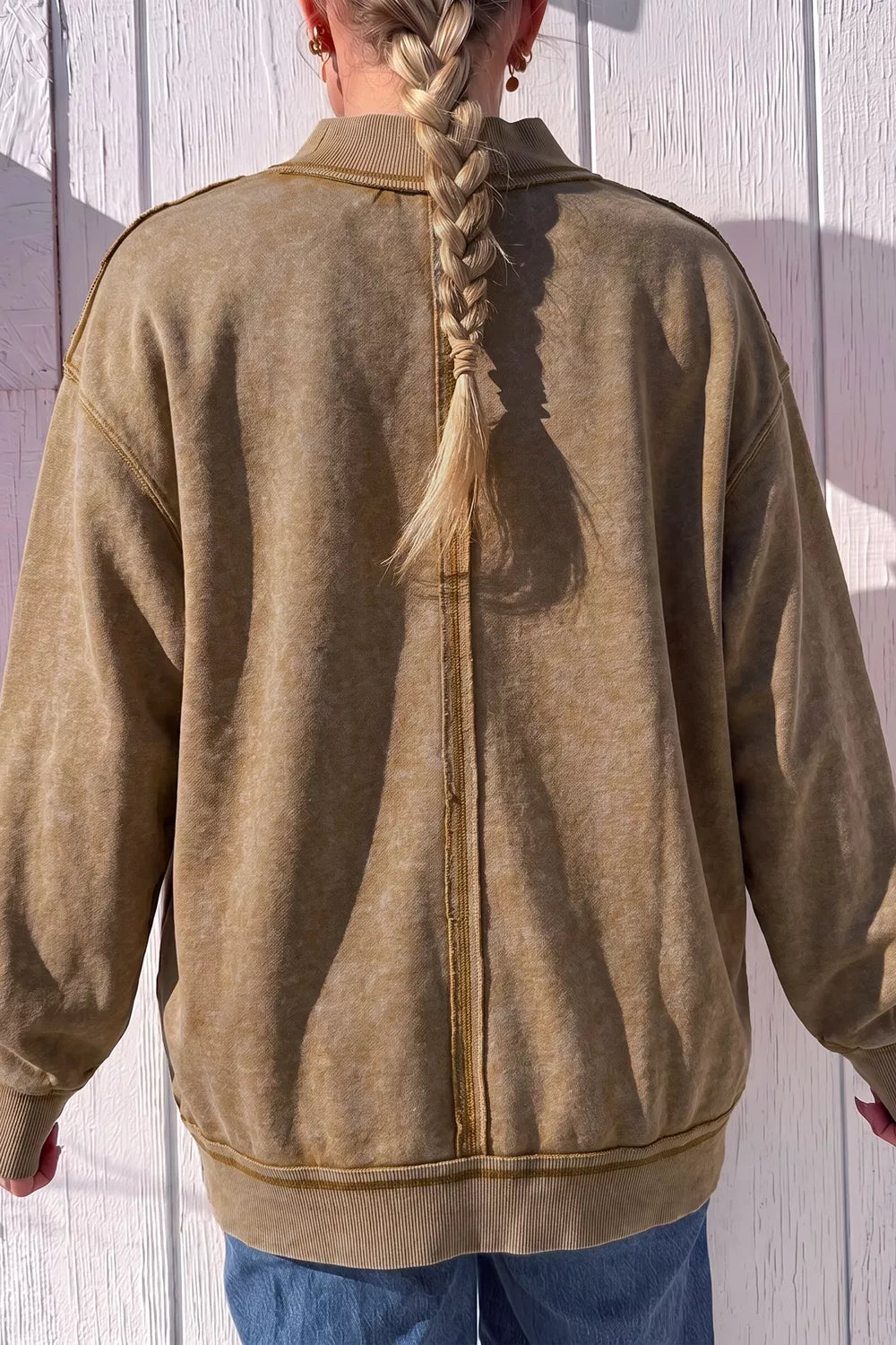 Washed High Neck Long Sleeve Sweatshirt — back view