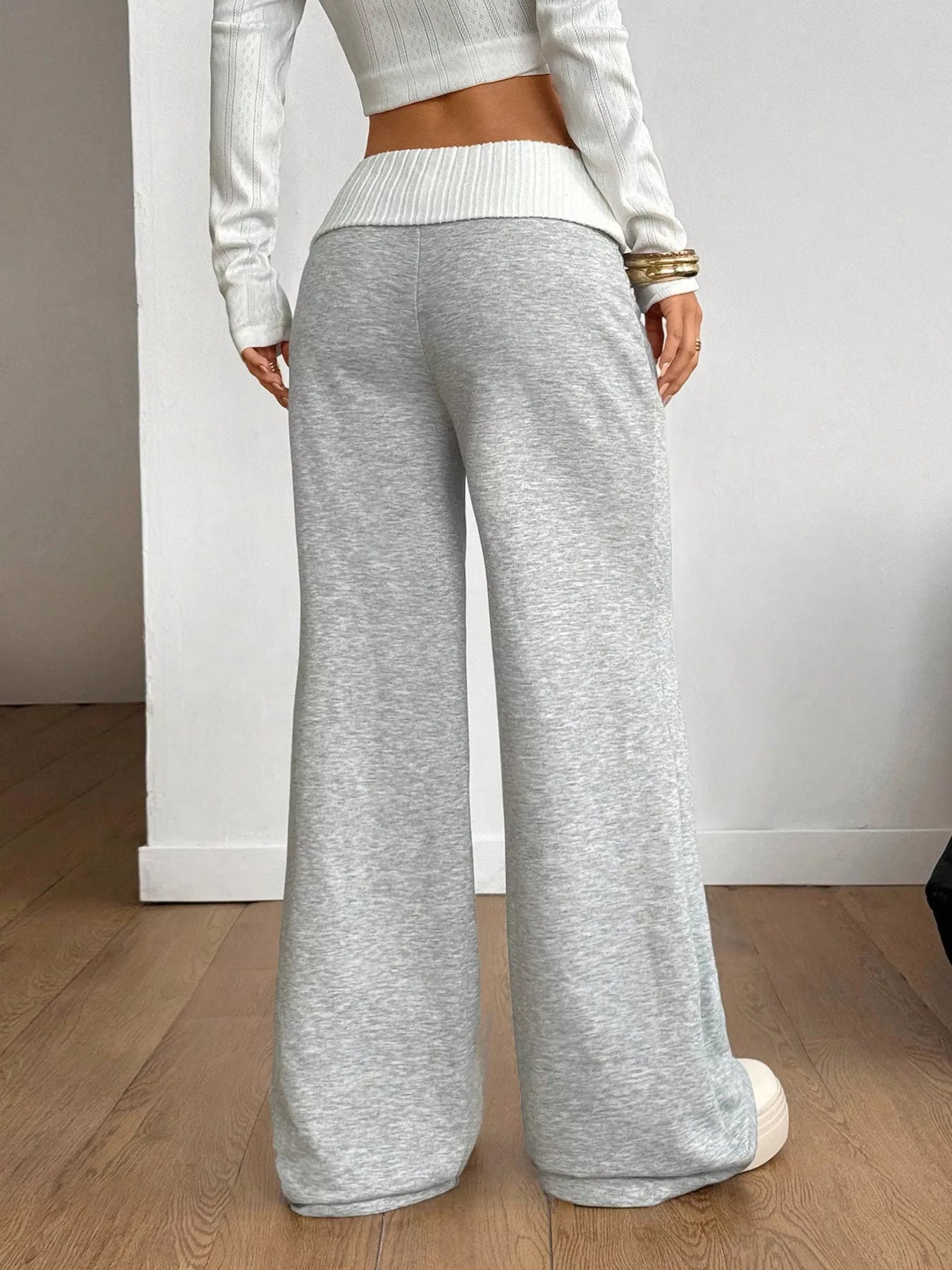 Ribbed-waistband wide-leg pants