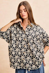Trendsi BiBi Floral Jacquard Short Dolman Sleeves Shirt - Shirts