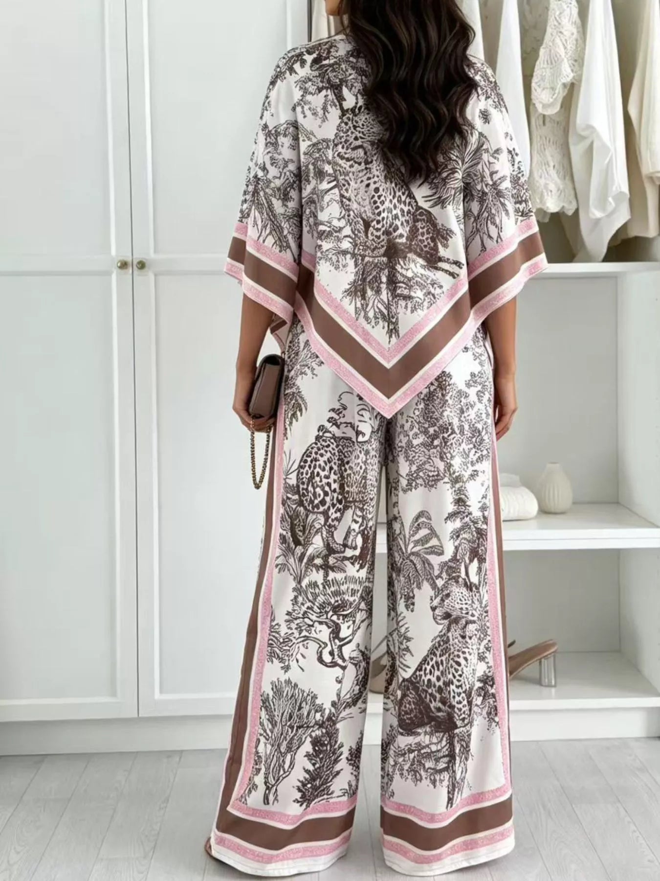 Trendsi Asymmetrical Printed Top and Wide-Leg Pants Set -