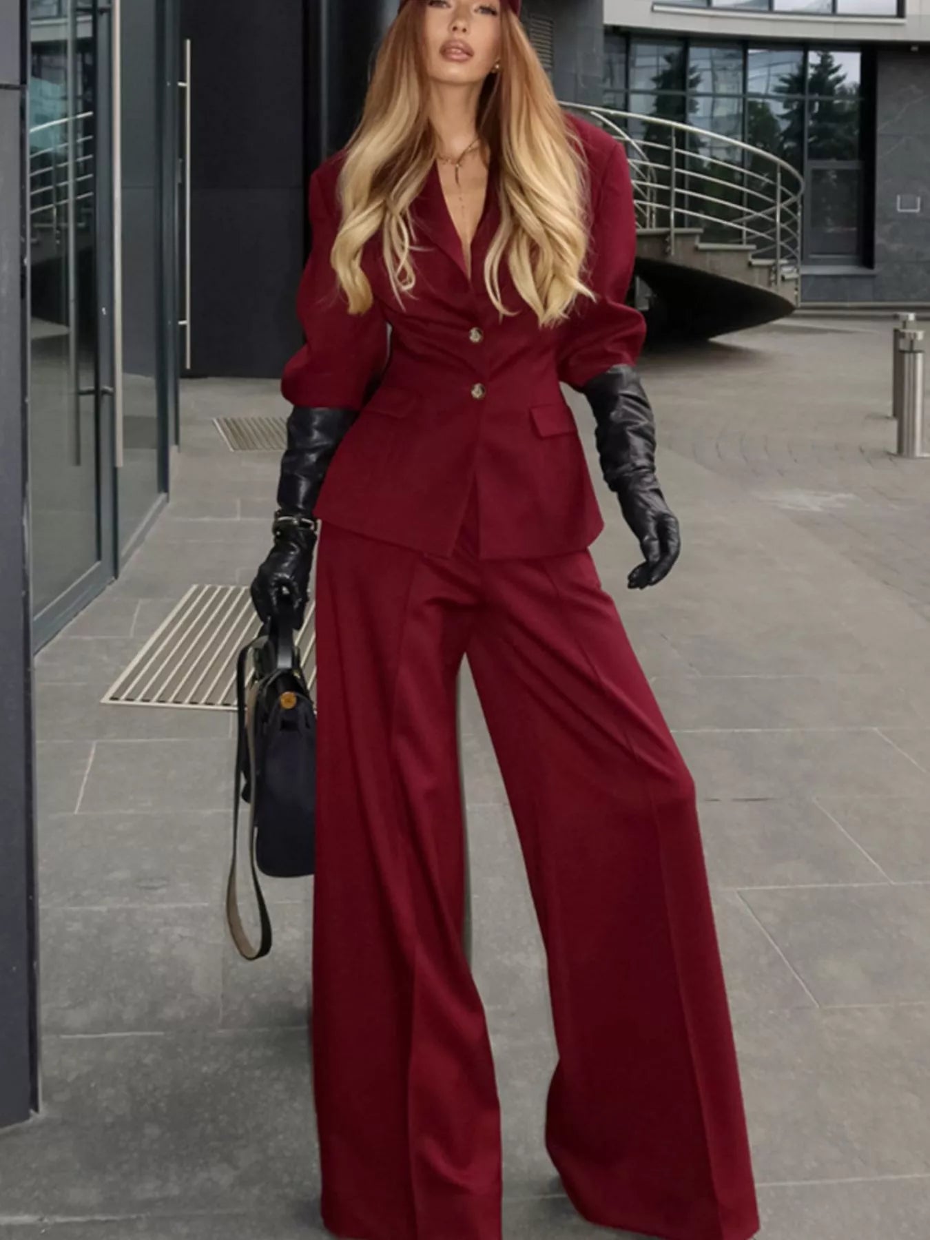 Trendsi Single-Breasted Blazer and Wide-Leg Pants Set - Outerwear