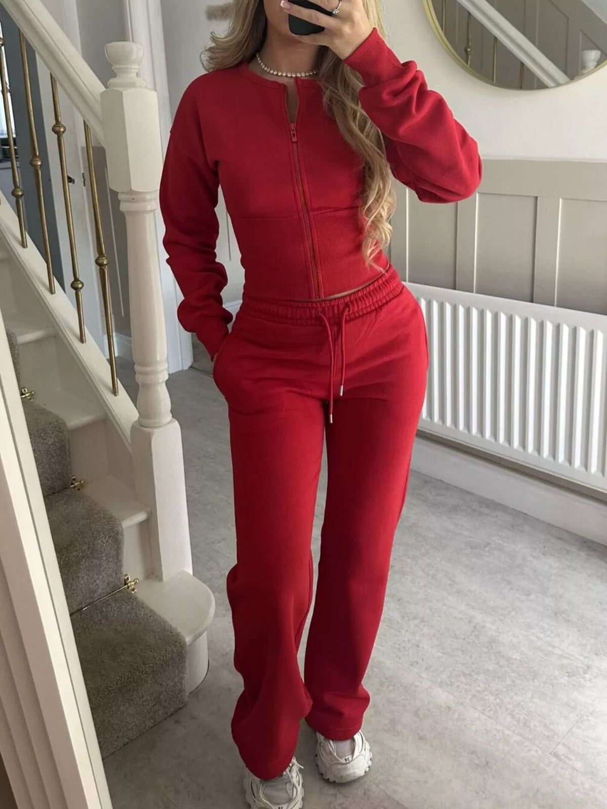 Trendsi Zip-Up Crop Hoodie and High-Waisted Pants Set -