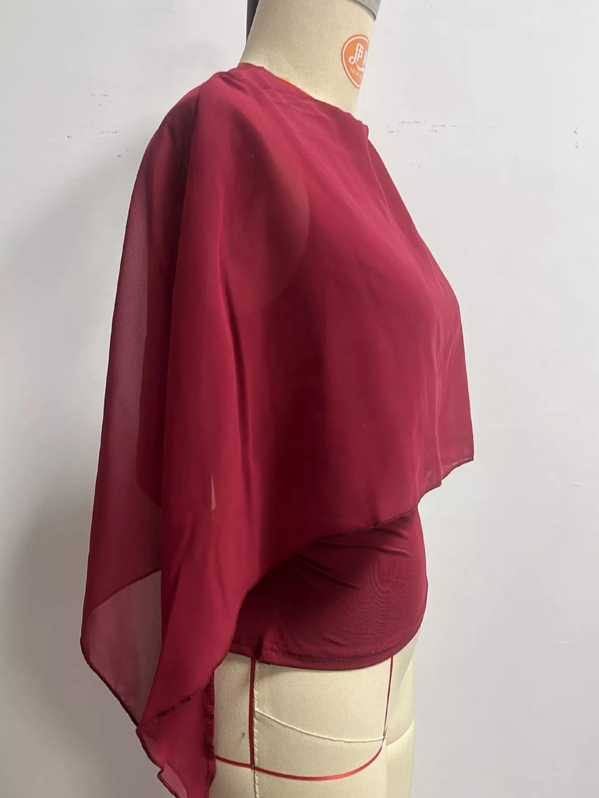 Burgundy cape sleeve round neck blouse