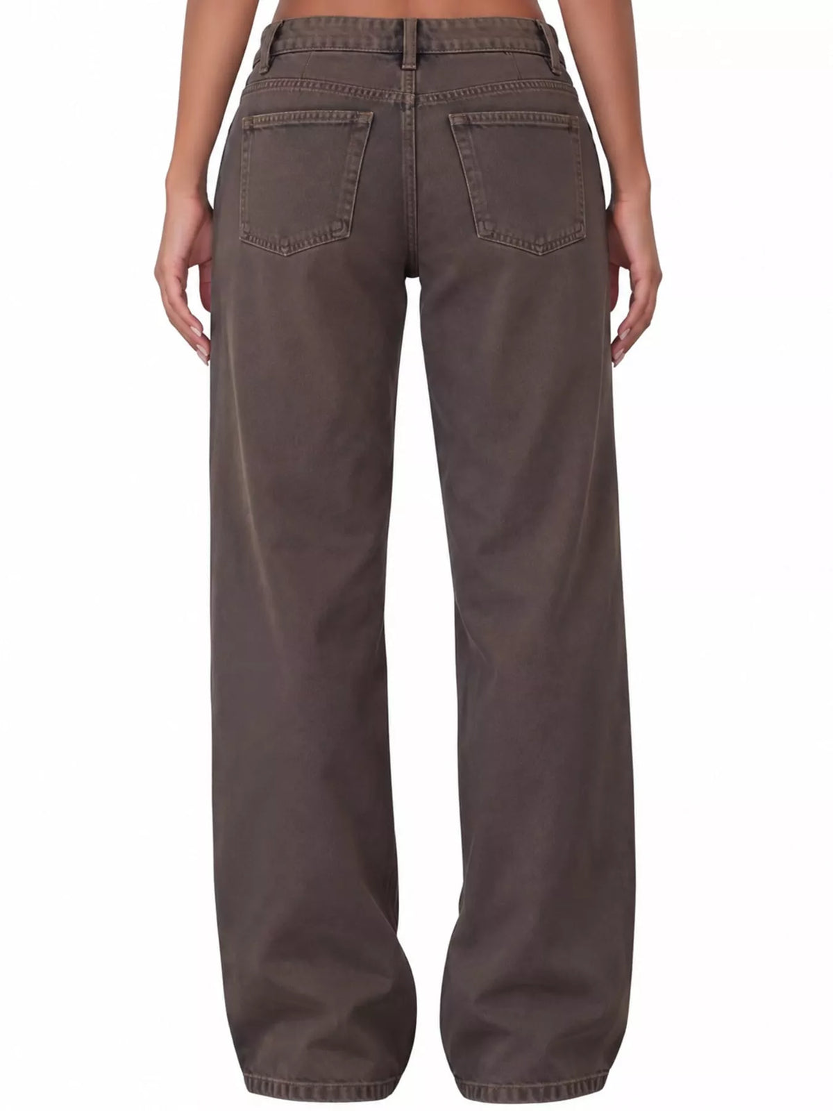 Wide-Leg Vintage Wash Jeans in brown, back view