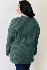 Trendsi Basic Bae Full Size Ribbed Half Button Long Sleeve High-Low T-Shirt - Pants
