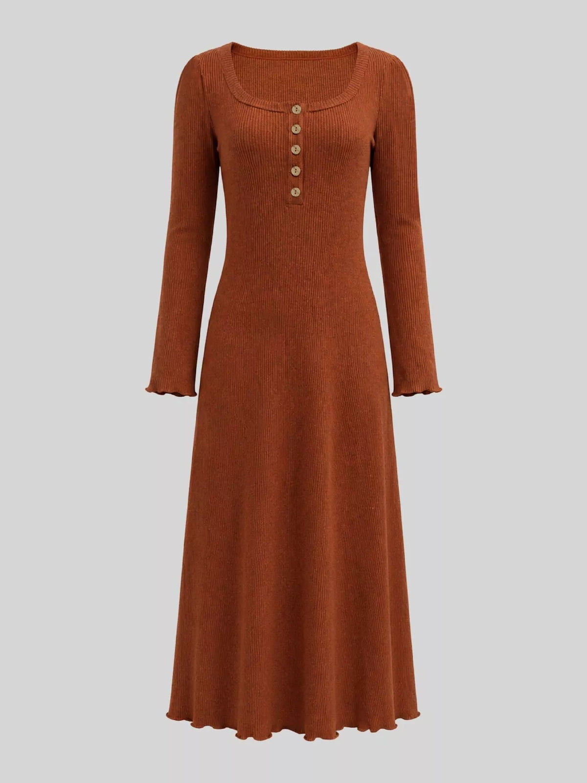 Long-Sleeve Button Detail Maxi Dress — garment front