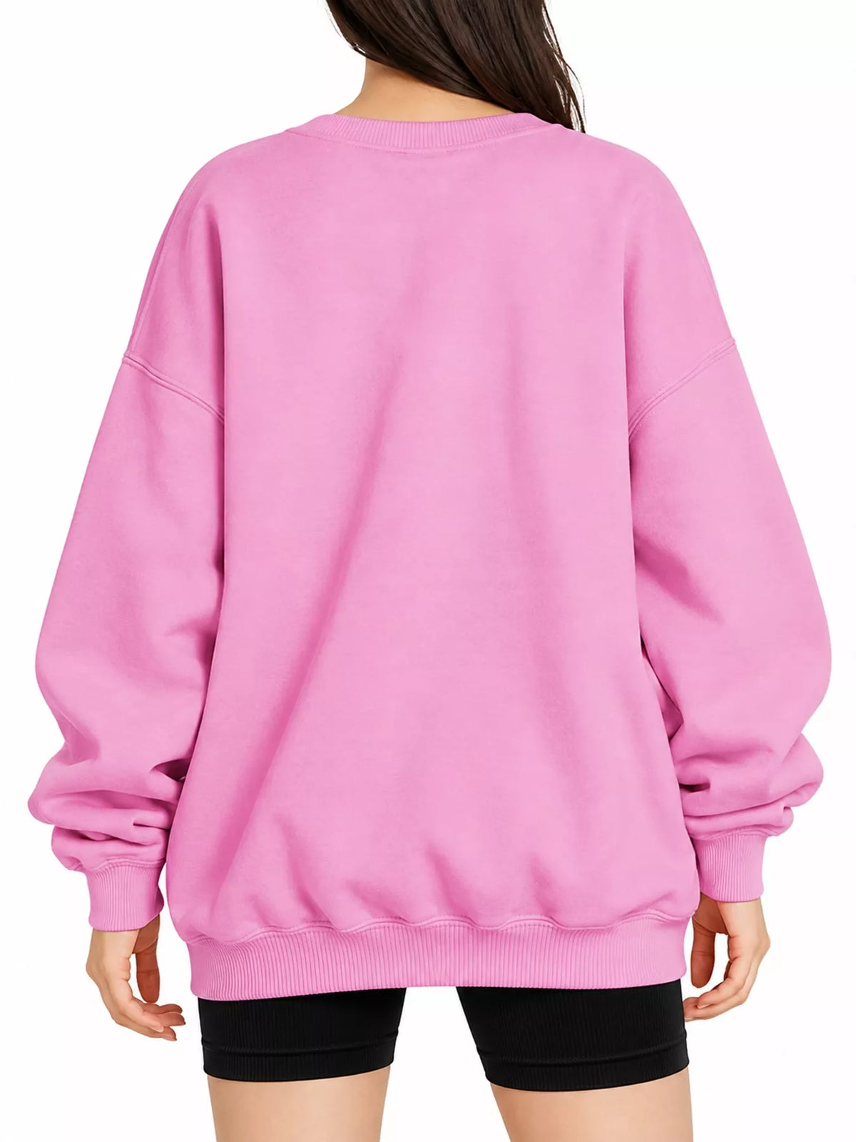 Ribbed Trim Crew Neck Sweatshirt in pink, back view