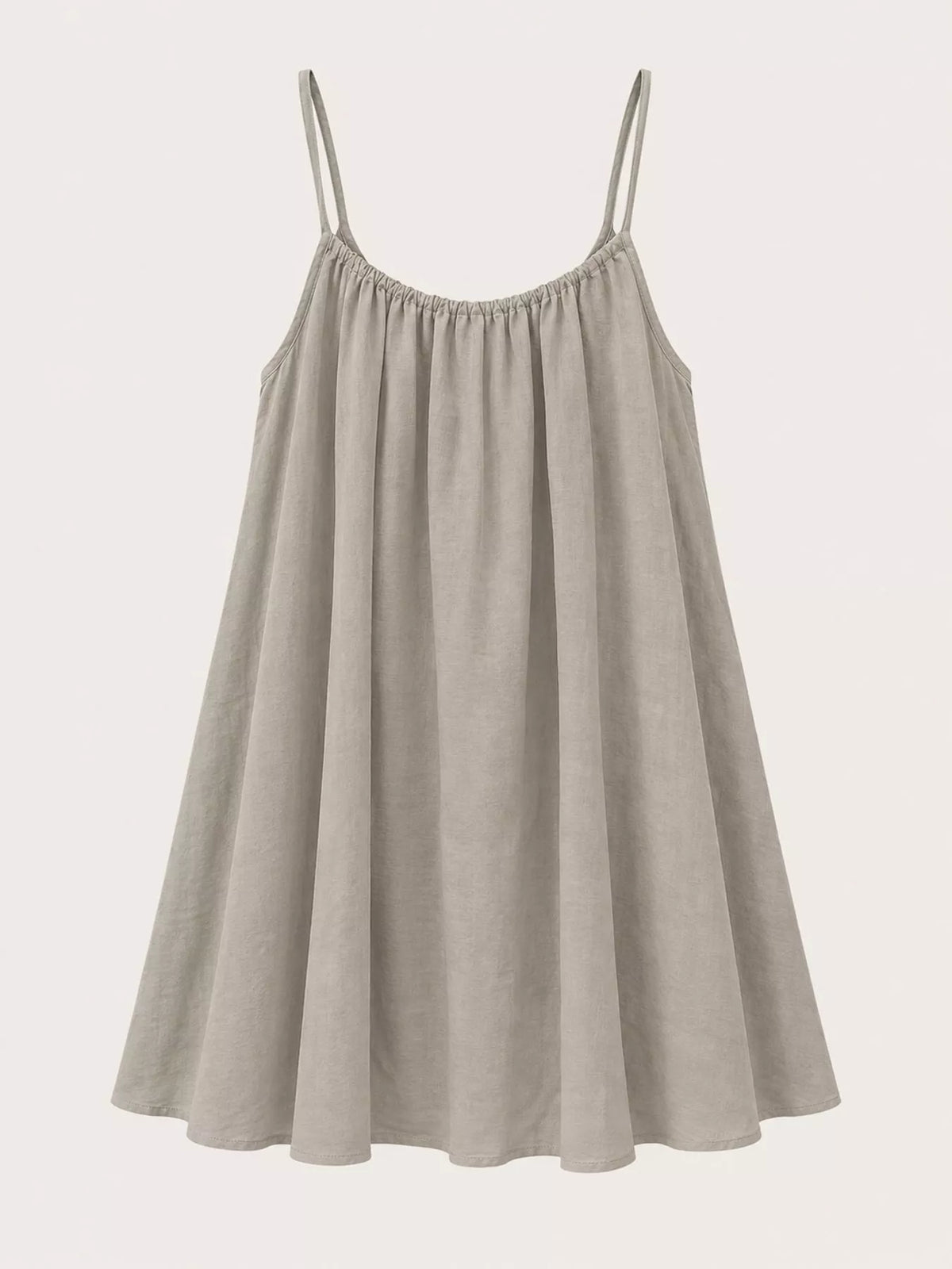 Gray beige spaghetti strap A-line mini dress with open tie back