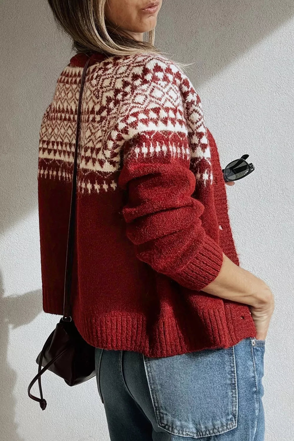 Geometric-print button-front long sleeve cardigan