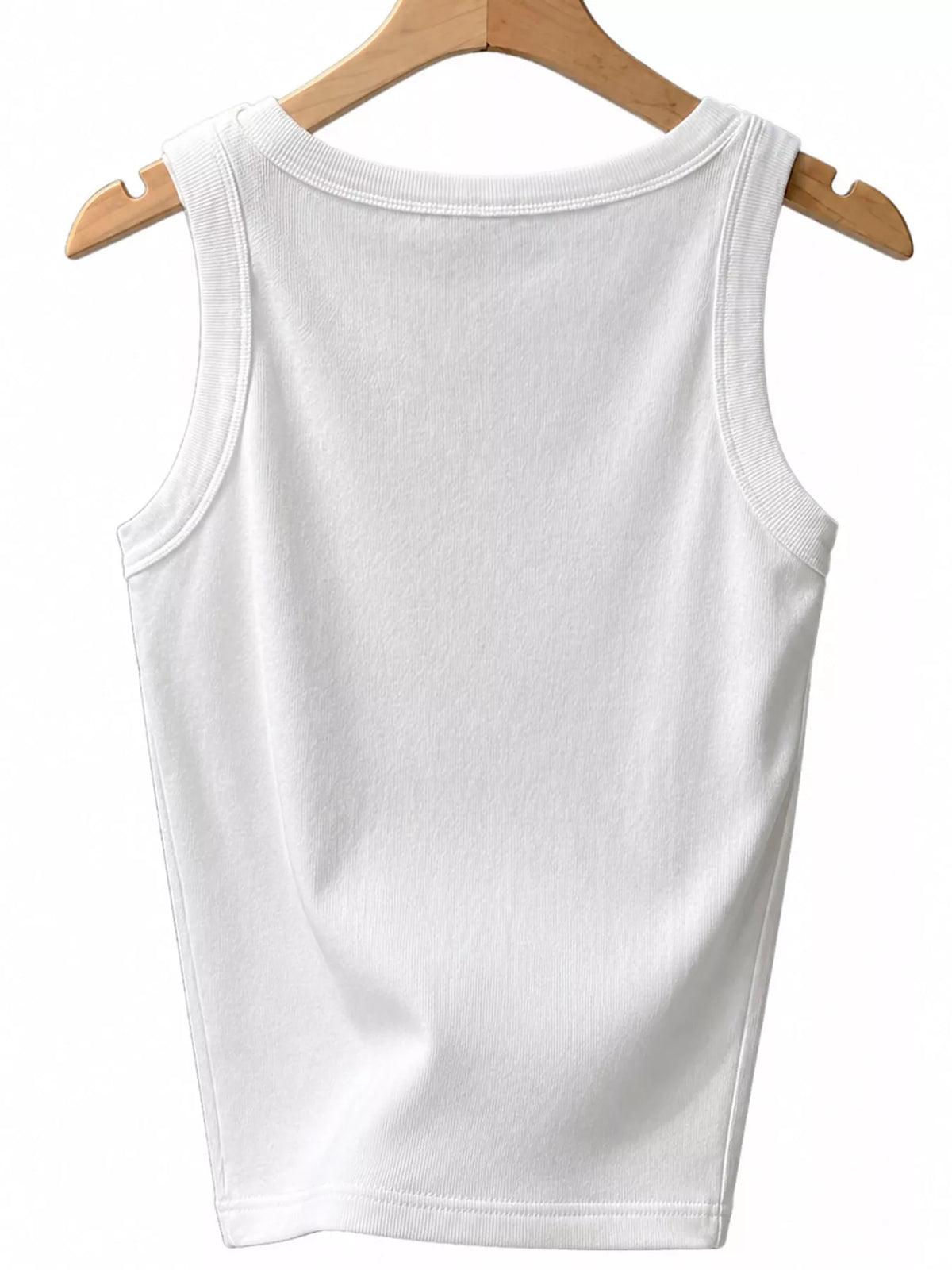 White scoop neck tank top, back view