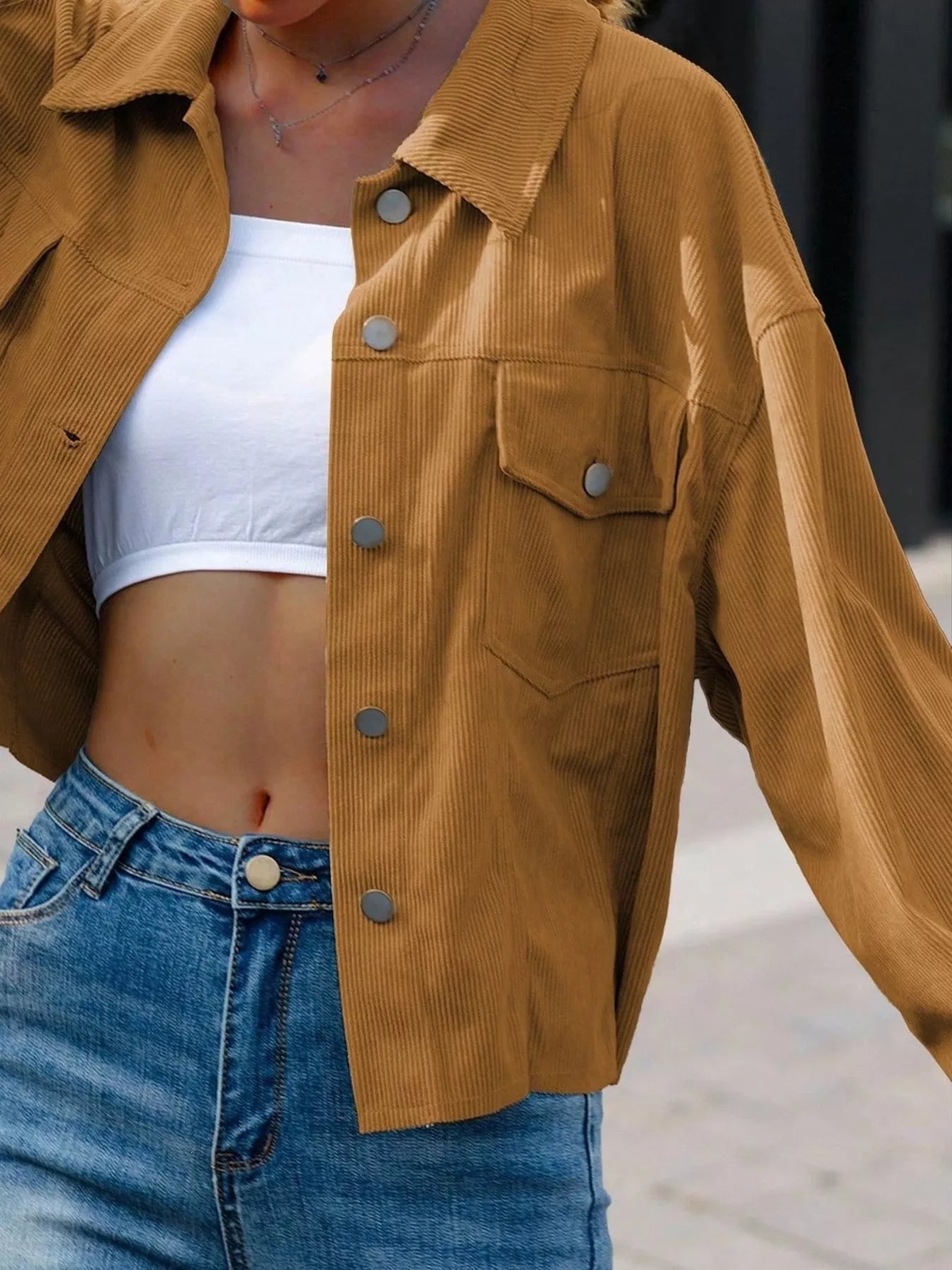 Trendsi Corduroy Button-Down Shacket -
