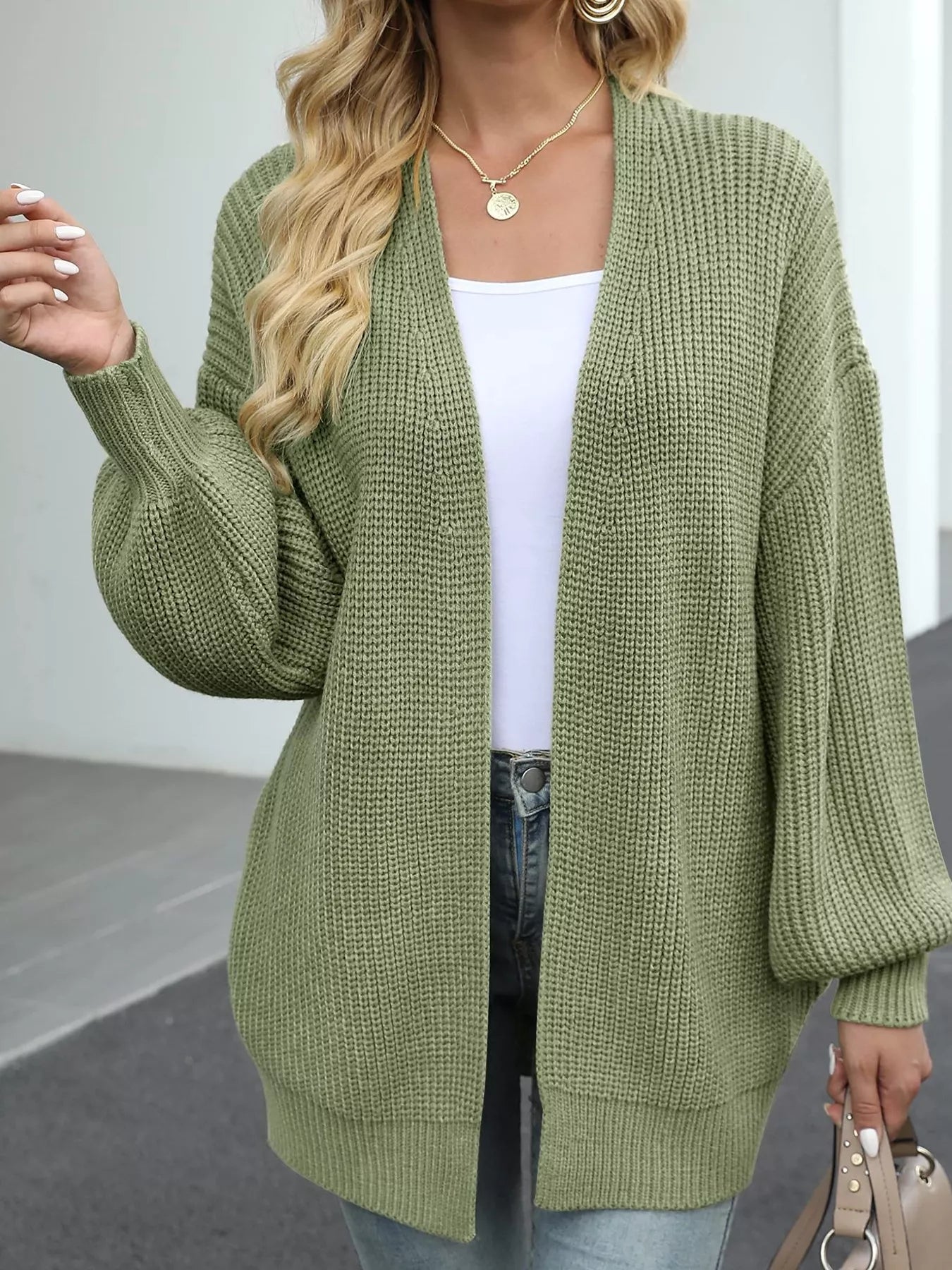 Trendsi Chunky Knit Open Front Cardigan -
