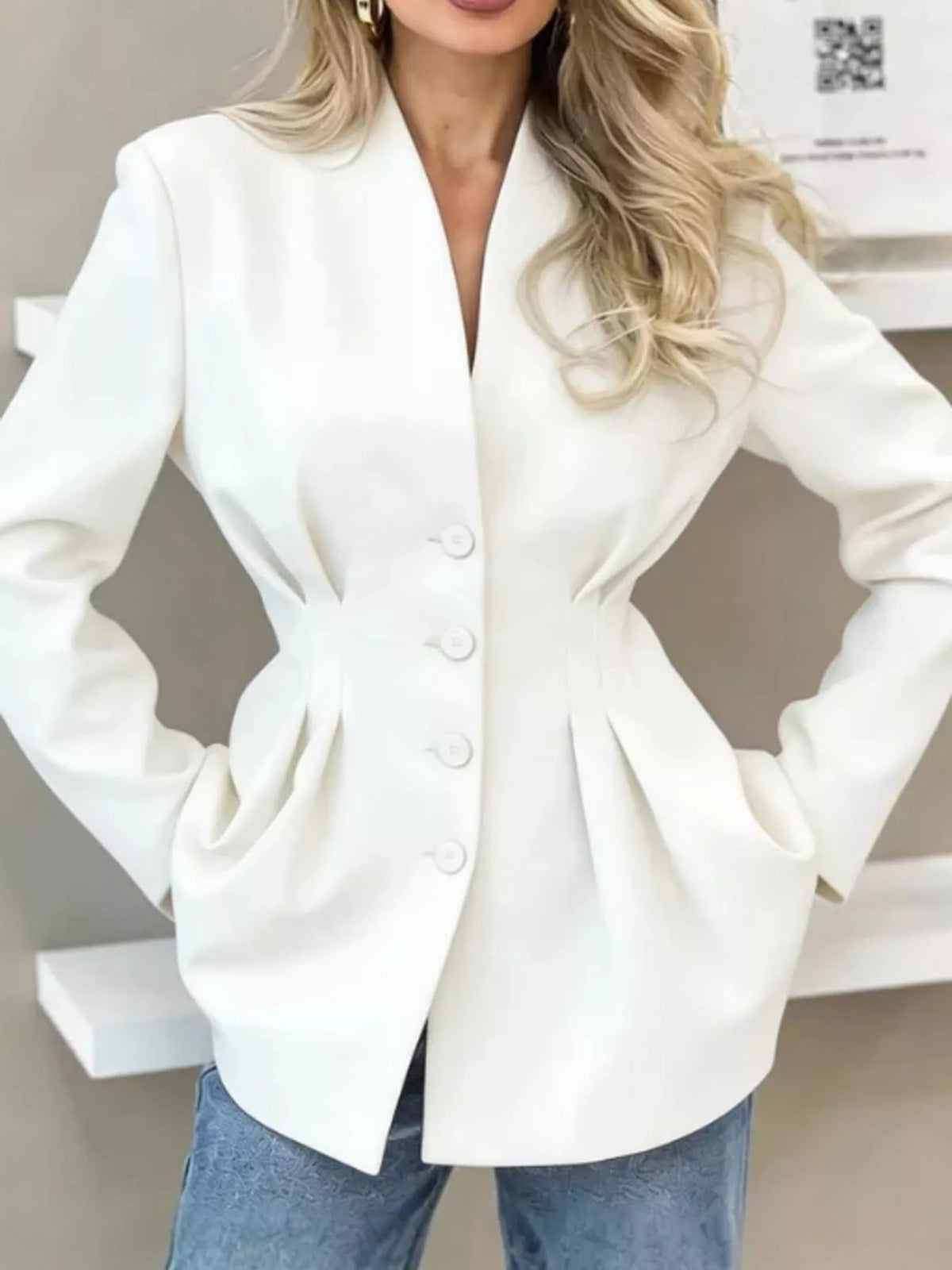 Peplum blazer, white front