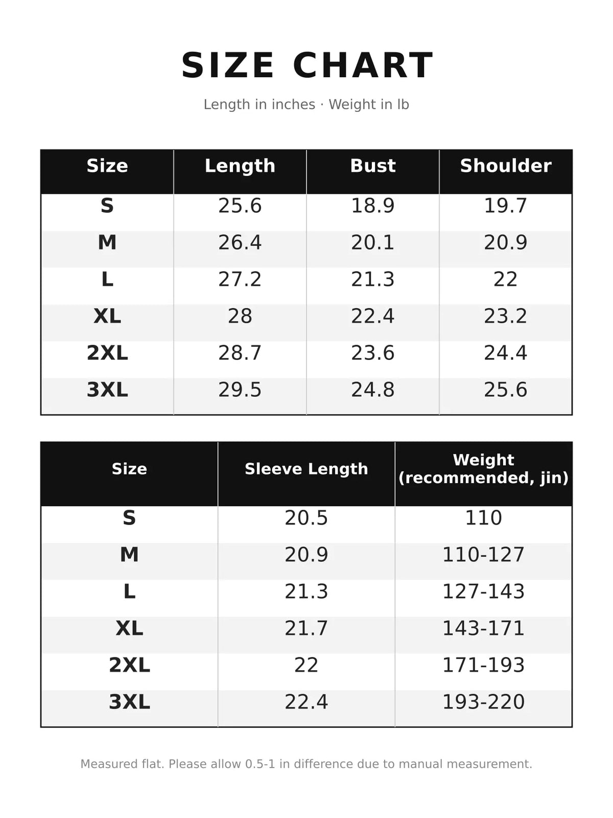 Letter-Back Kangaroo Pocket Hoodie — size and measurement chart