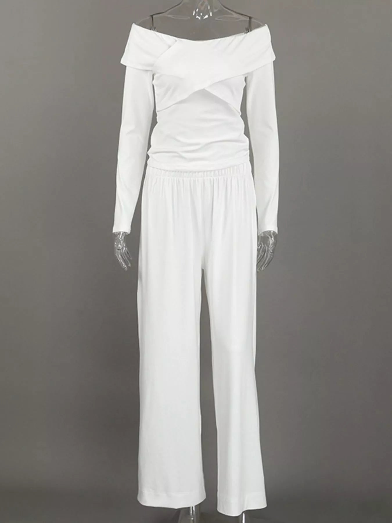 Trendsi Off-Shoulder Long Sleeve Top and Wide-Leg Pants Set -