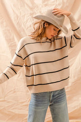 Trendsi SO ME Stripe Crew Neck Basic Essential Sweater -