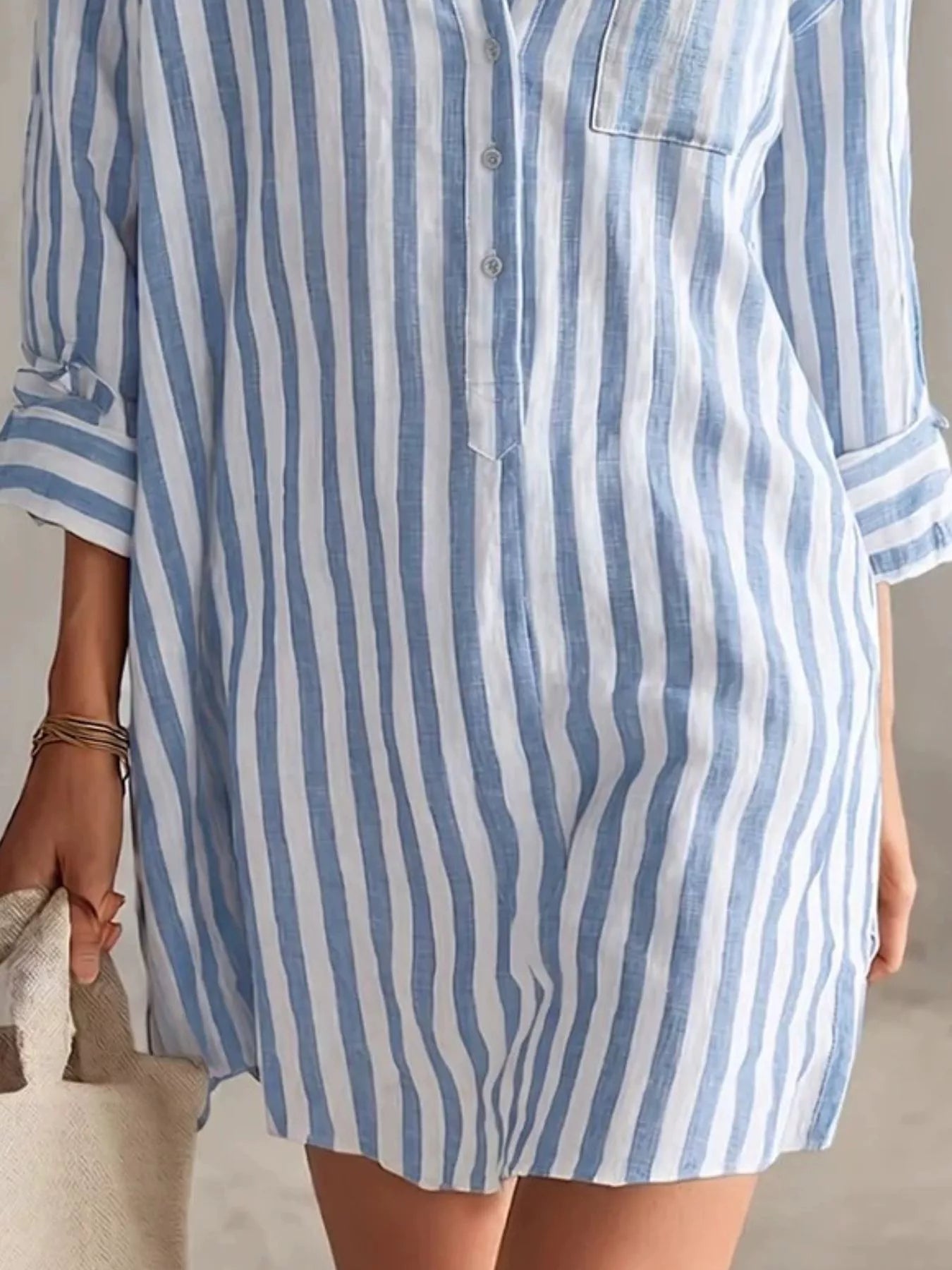 Trendsi Full Size Striped Linen Shirt Mini Dress Plus Size -