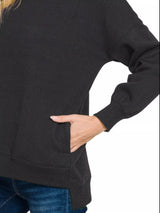 Trendsi Zenana Full Size Fleece Hi-low Boyfriend Sweatshirts with Pockets Plus Size -