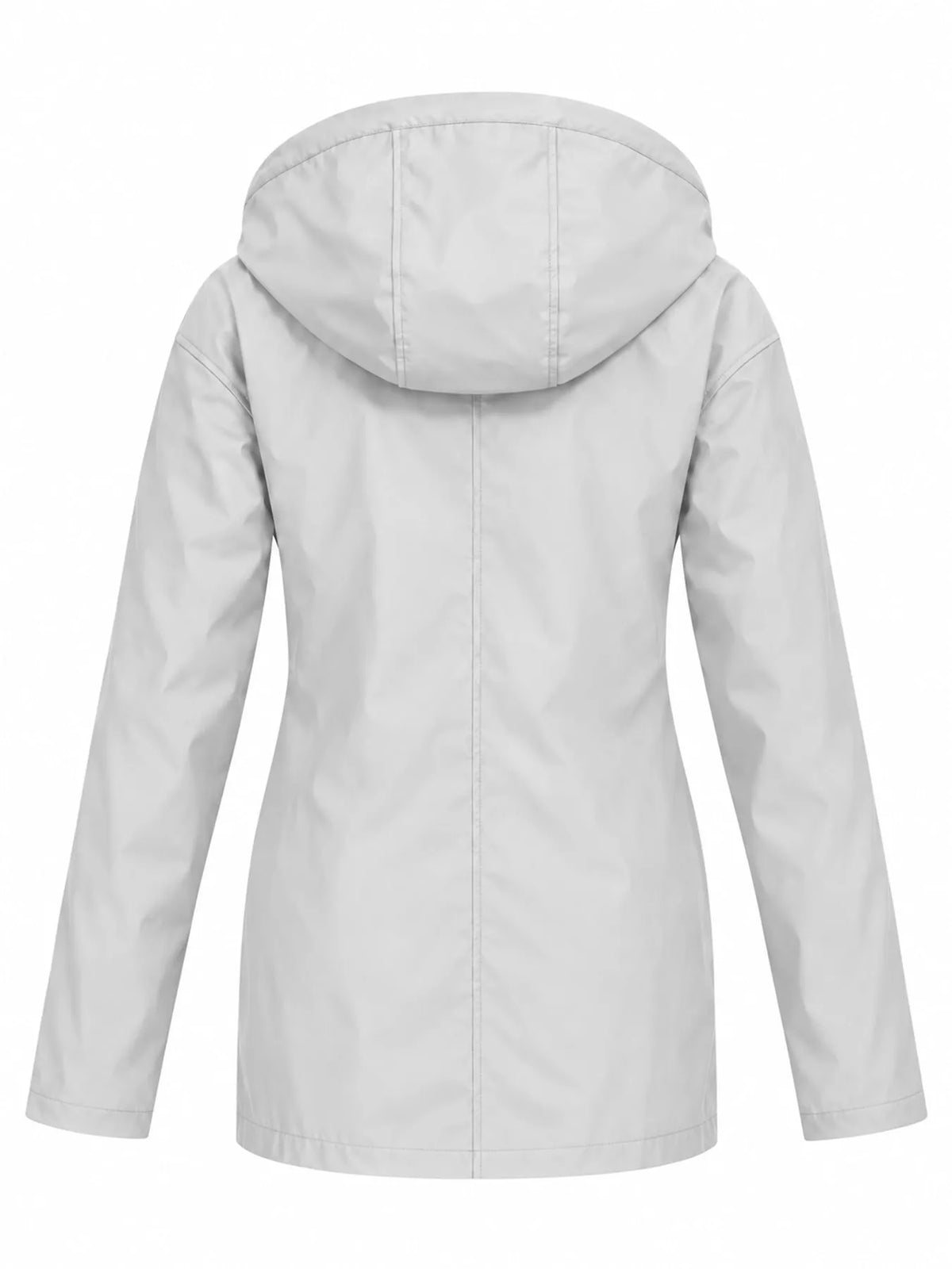 White drawstring hooded jacket, back view