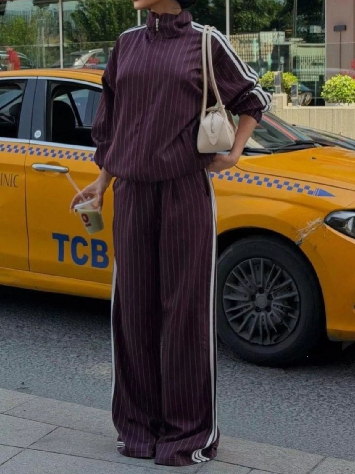Trendsi Side Stripe Zip Up Jacket and Pants Set -