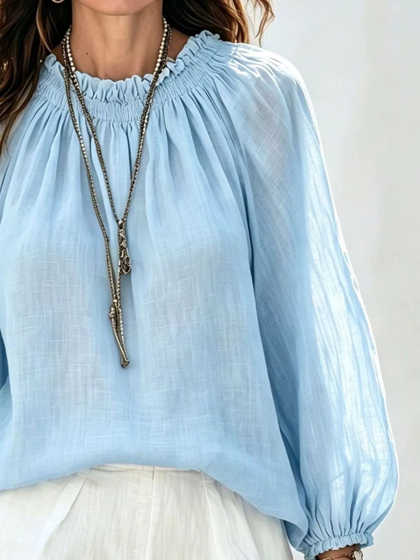 Trendsi Round Neck Balloon Sleeve Blouse -