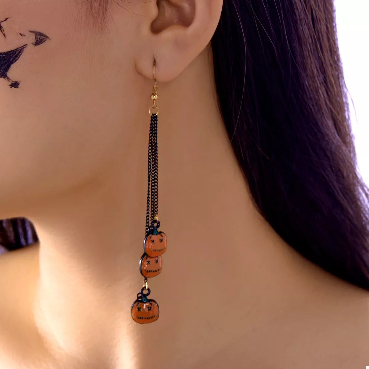 Trendsi Halloween Pumpkin Chain Drop Earrings -