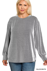 Trendsi Zenana Full Size Raised Rib Round Neck Long Sleeve Top Plus Size -