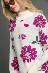 Trendsi Umgee Floral Patterned Mock Neck Sweater -