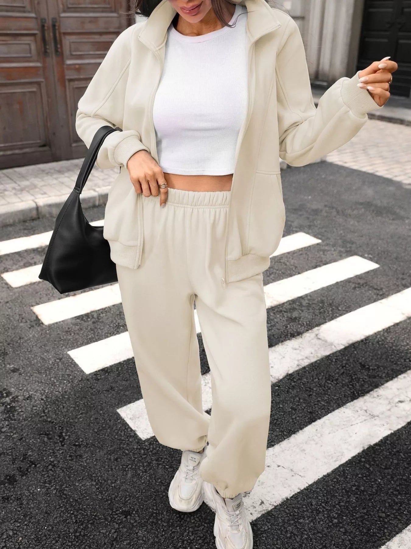 Trendsi Zip-Up Long Sleeve Top and Pants Set -