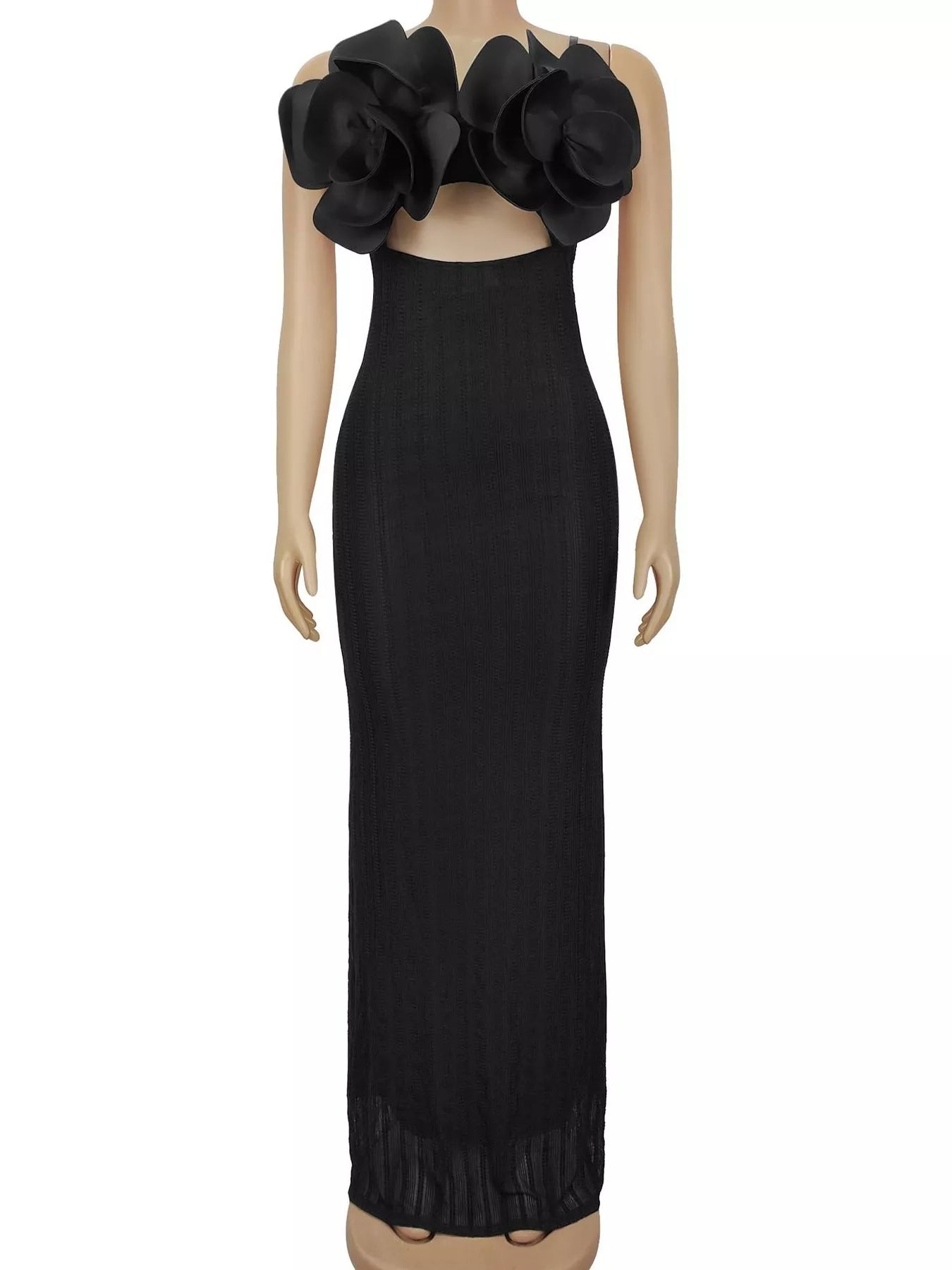Trendsi 3D Flower Cutout Spaghetti Strap Bodycon Maxi Dress -