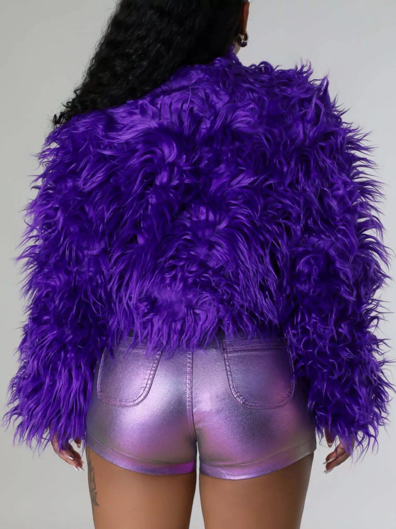 Trendsi Faux Fur Open Front Cropped Outerwear -
