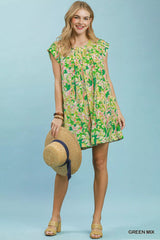 Trendsi Umgee Tropical Floral Flutter Sleeve Swing Dress -