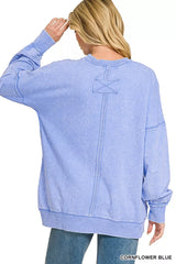 Trendsi Zenana Acid Wash Raw Edge French Terry Sweatshirt with Front Pocket -