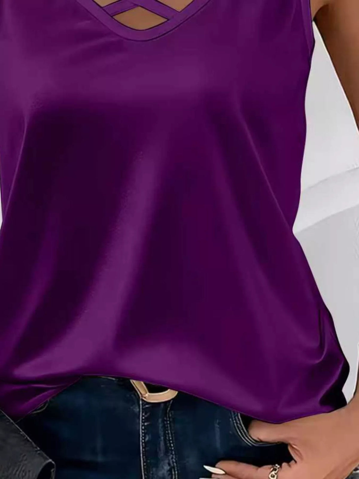 Trendsi Satin V-Neck Criss-Cross Tank -