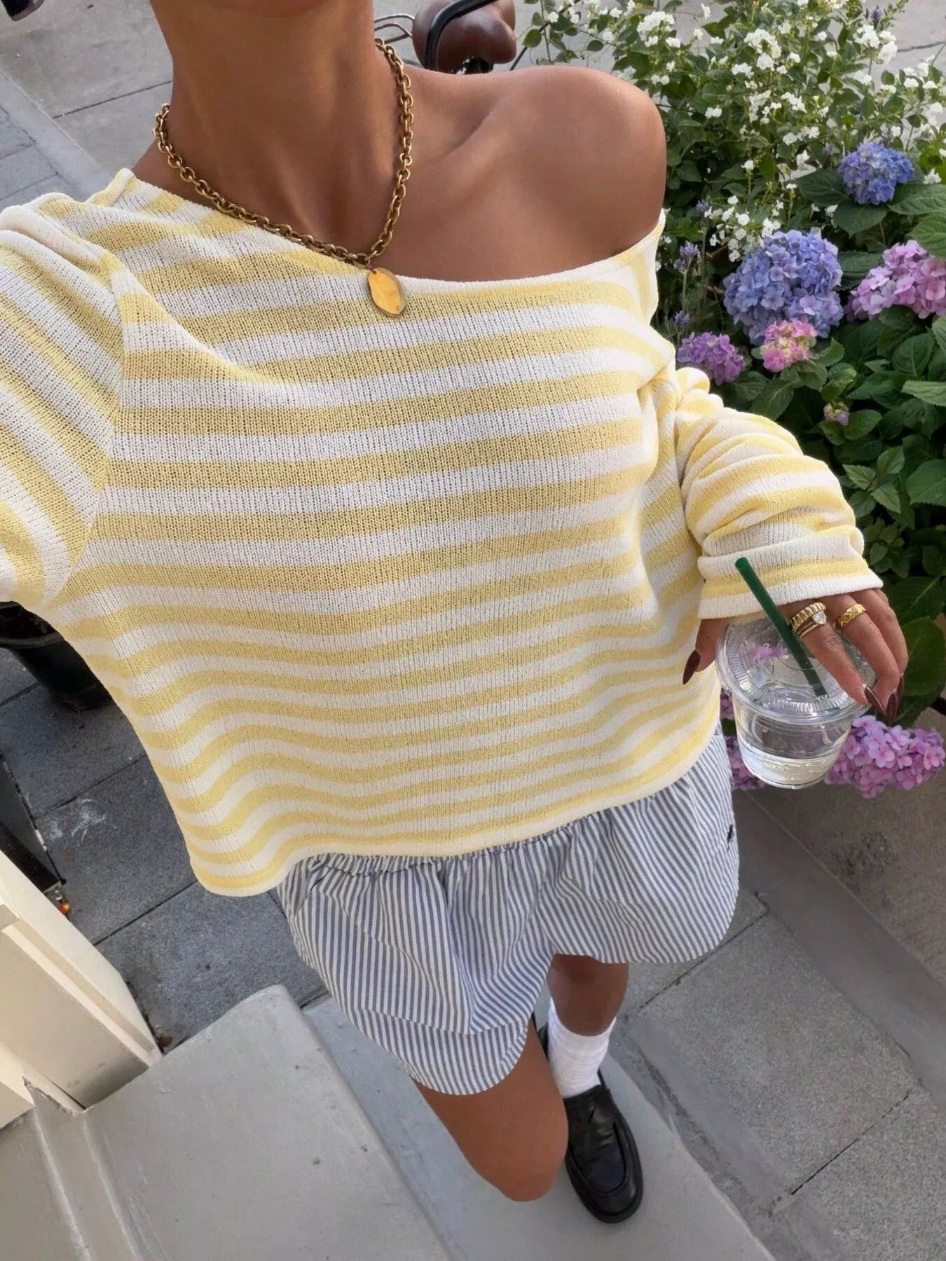 Trendsi Striped Boat Neck T-Shirt -