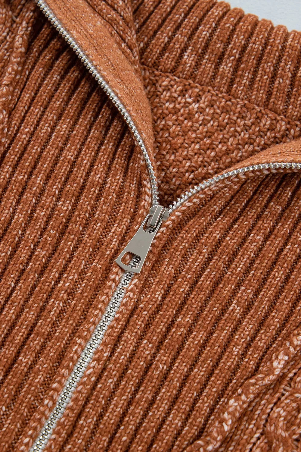 Trendsi Zip-Up Cable Knit Drop Shoulder Sweater Dress -