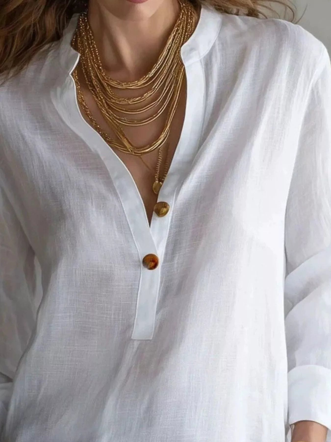 Trendsi Button Detail Long Sleeve Blouse -