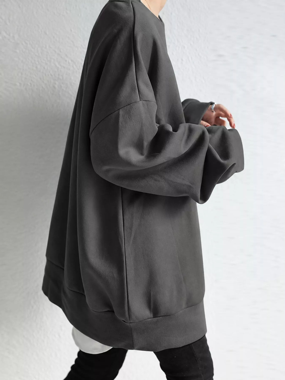 Gray relaxed sweatshirt, back view