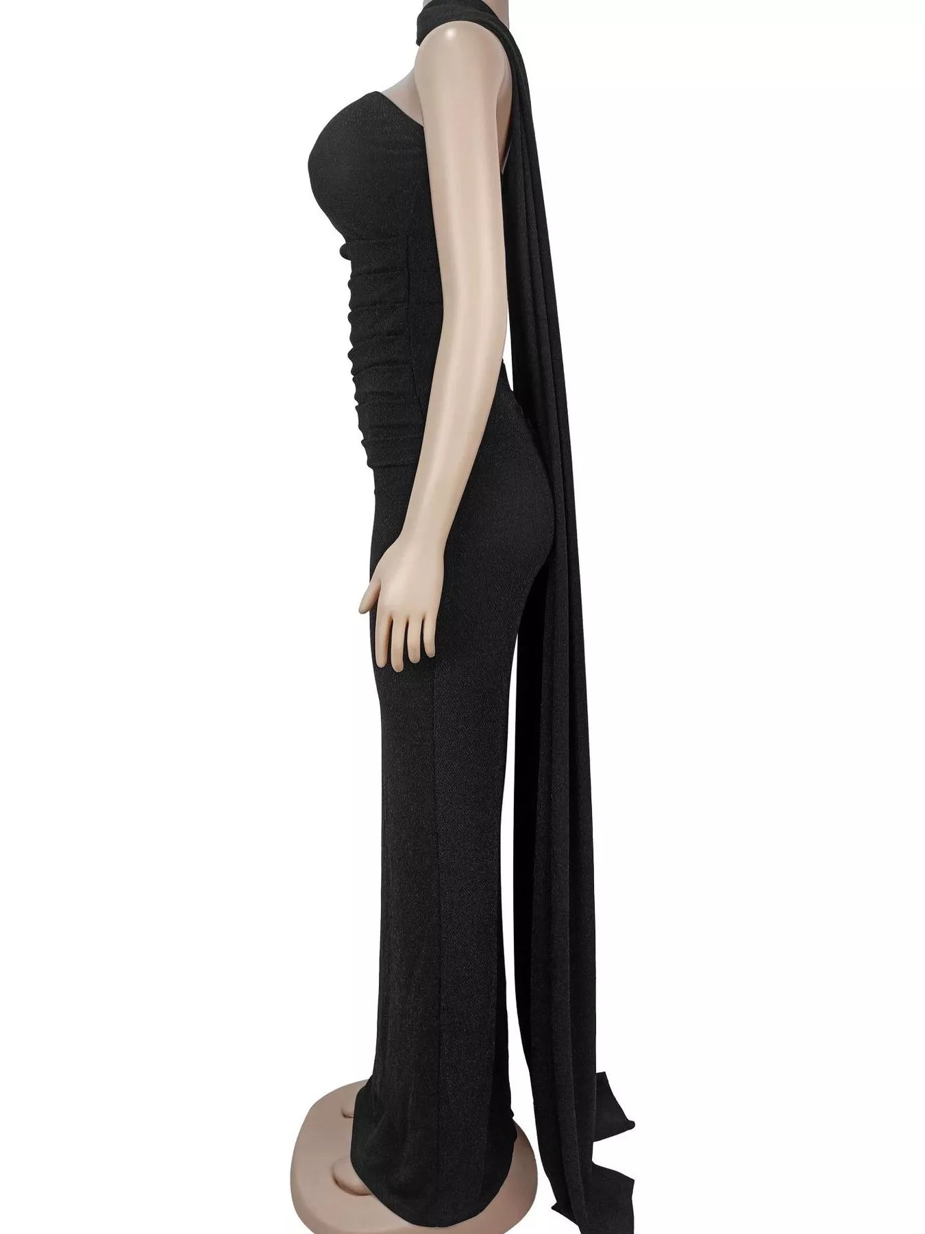 Trendsi Slit Glitter Tube Maxi Dress with Scarf -