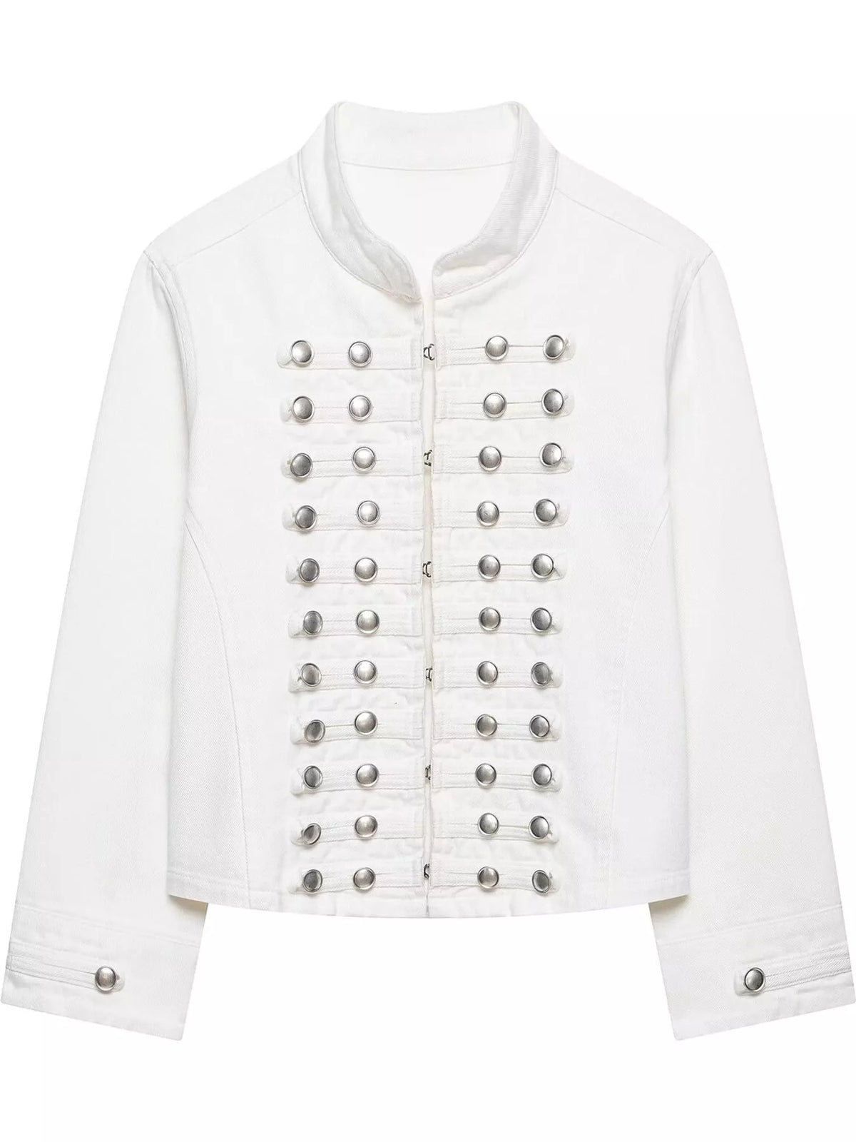 White decorative button cropped denim jacket