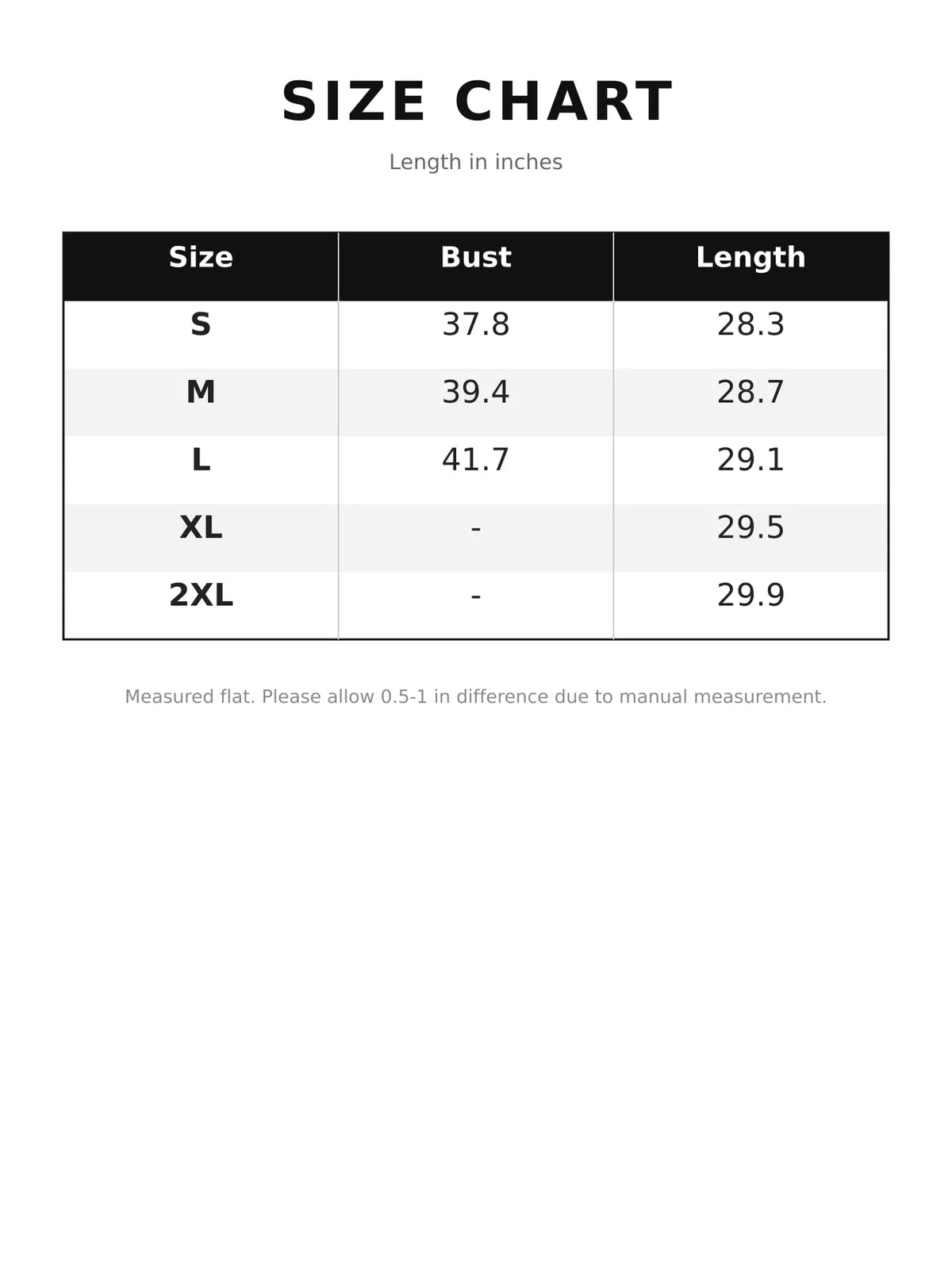 Round neck sleeveless mini dress, size and measurement chart
